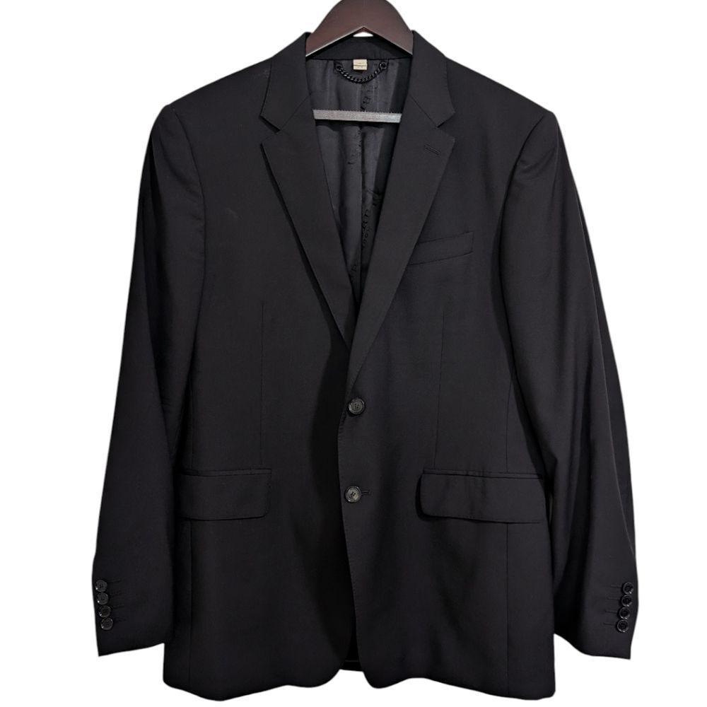 Burberry London Black Virgin Wool Suit Jacket Blazer Italy Men's EU 54R, US 44R